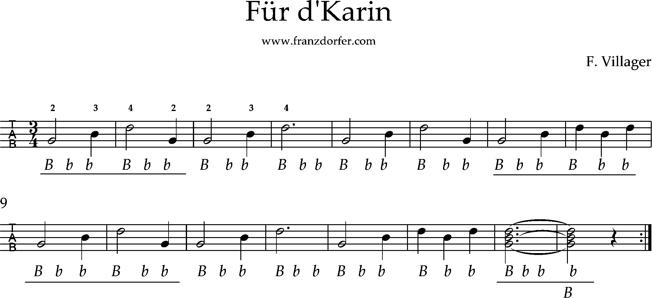 ziachnoten griffschrift lernen, Walzer für d'Karin griffschrift, Walzer Für d'karin